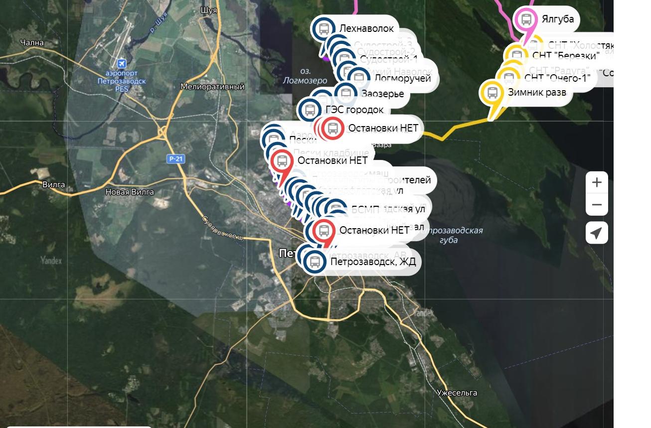 Interaktiivinen kartta auttaa asukkaita matkustamaan julkisilla kulkuvälineillä. Kuva: kuvakaappaus / Petroskoin linja-autoaseman verkkosivu